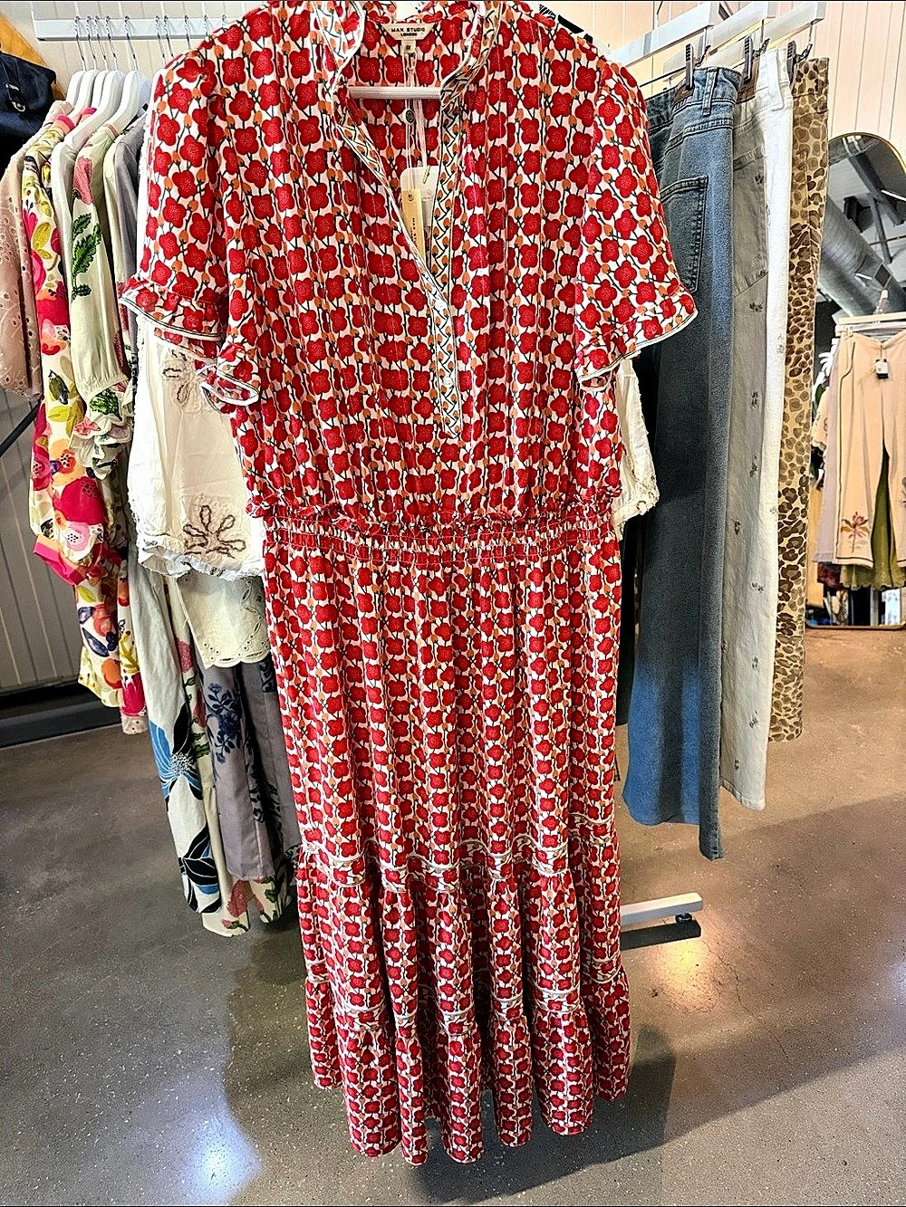 MAX STUDIO Floral Maxi Dress in Red & White
